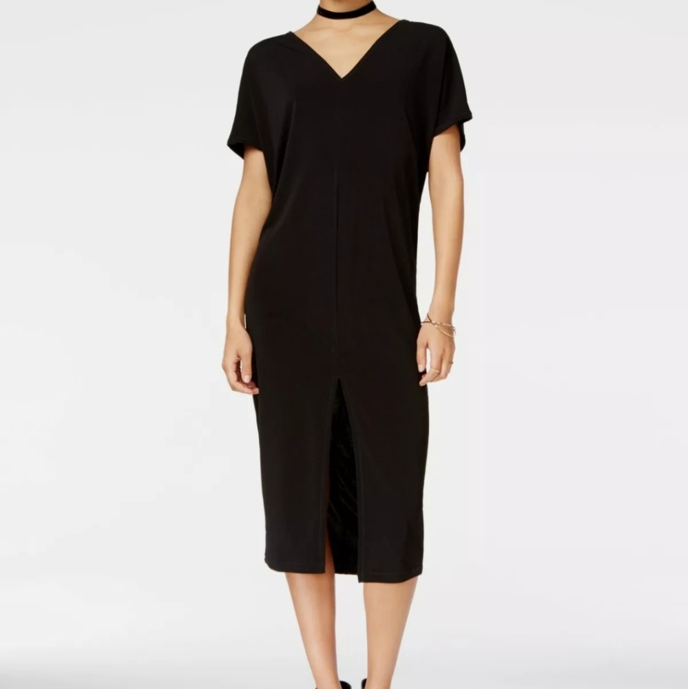 RACHEL Rachel Roy V-Neck Front Slit Black Dress